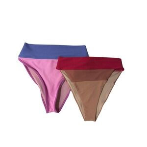 Beach Riot Bikini Bottoms Set Medium Ribbed High Waist Cheeky Mix